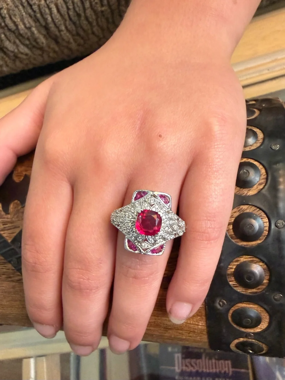 Vintage Engagement Style 925 Sterling Silver Lab Ruby CZ Cluster Ring Size 7